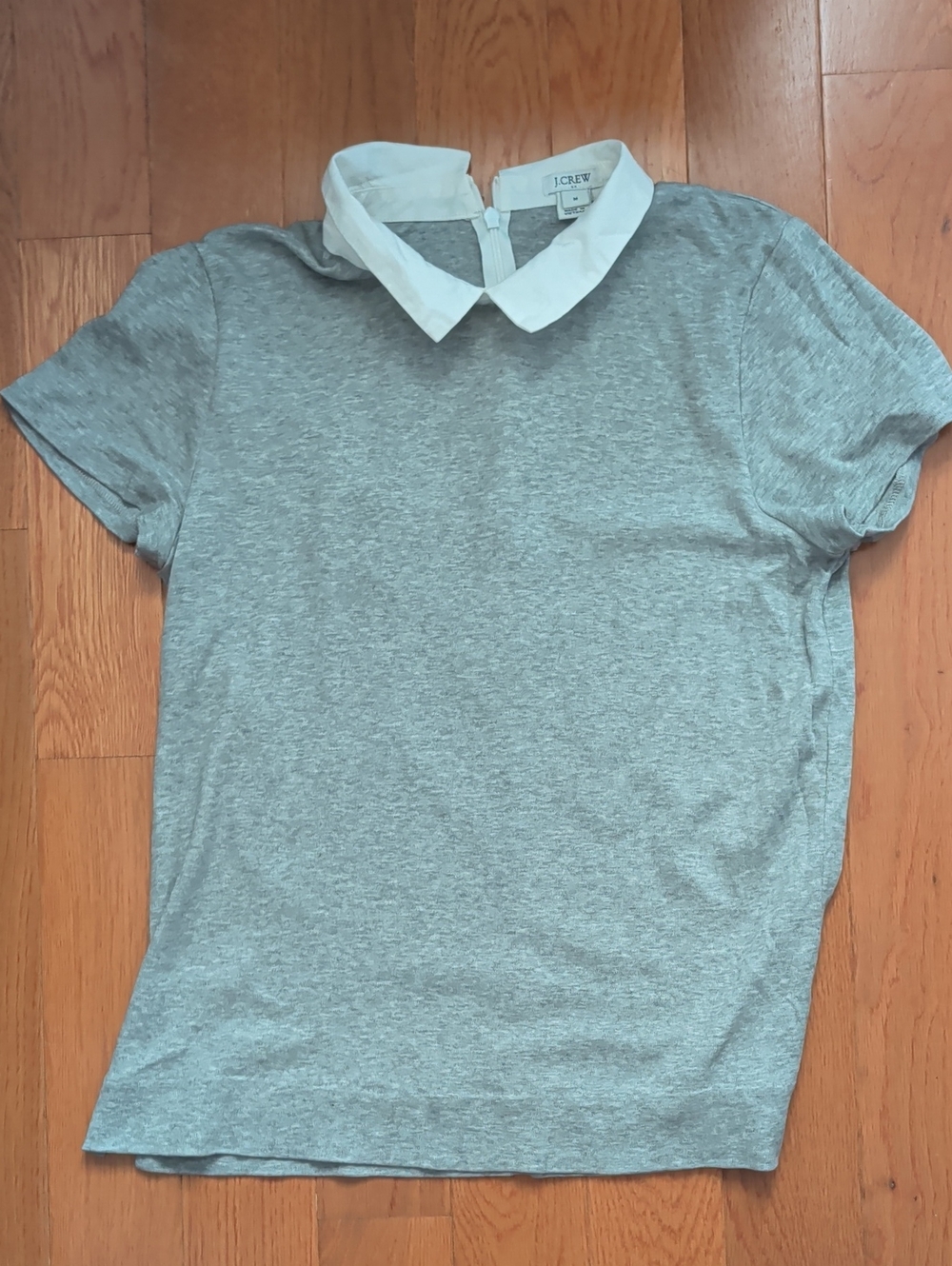 J. Crew Gray Short-Sleeve Top with White Peter Pan Collar